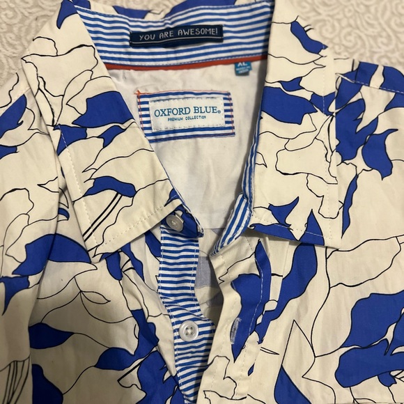 Oxford Blue Men’s Abstract Print Button-Up Shirt | Short Sleeve Coastal Resort - Picture 5 of 10